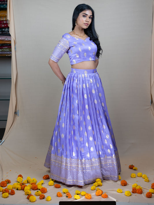 Lavander Silk Lehenga Set with Golden Embroidery & Border