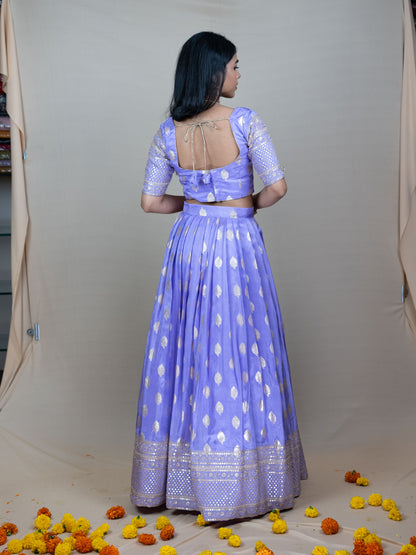 Lavander Silk Lehenga Set with Golden Embroidery & Border