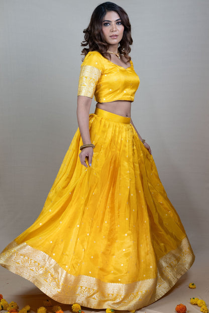 Luxurious Yellow Banarasi Silk Lehenga set