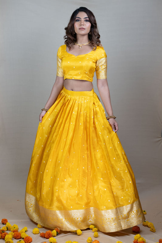 Luxurious Yellow Banarasi Silk Lehenga set