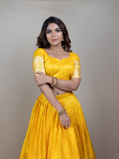 Luxurious Yellow Banarasi Silk Lehenga set