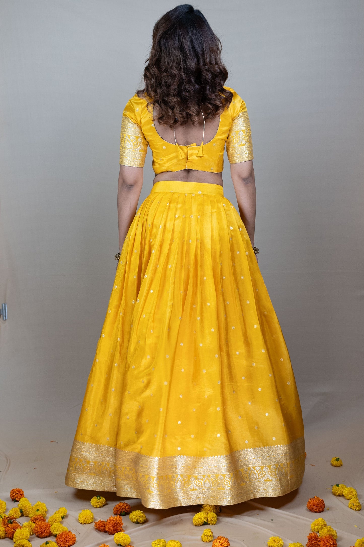 Luxurious Yellow Banarasi Silk Lehenga set