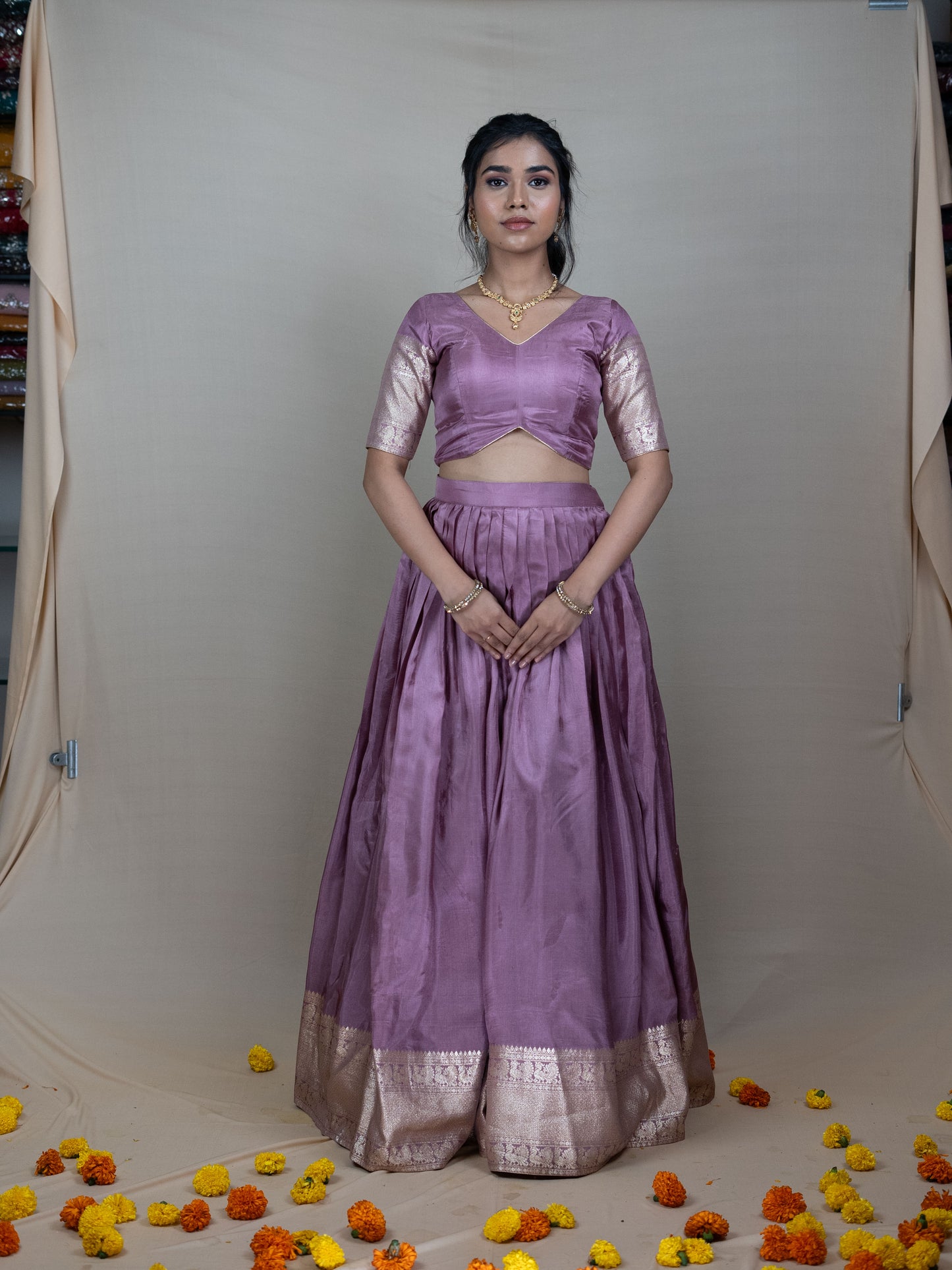 Traditional Indian Lavander Banarasi Silk Lehenga