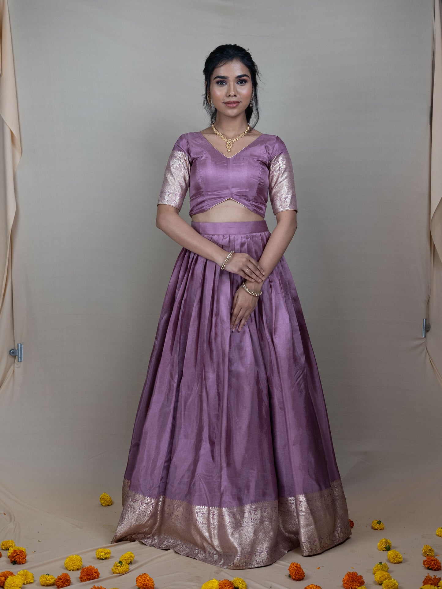 Traditional Indian Lavander Banarasi Silk Lehenga