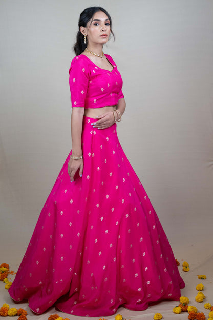 Rani Pink Silk Lehenga Set with Golden Bootas