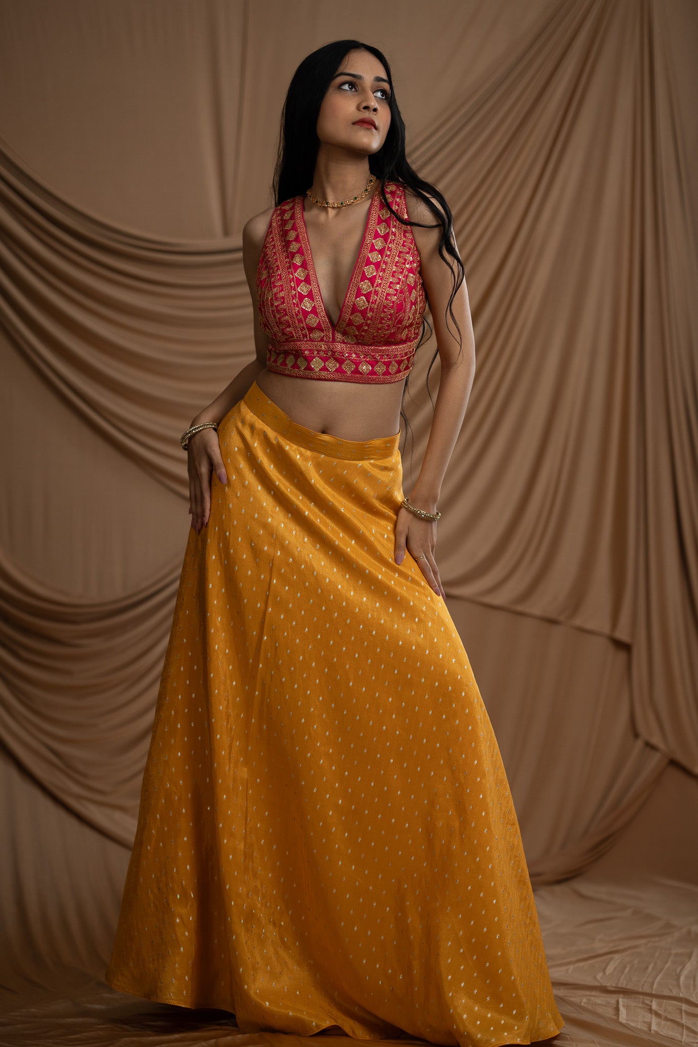 Yellow Brocade Tissue Skirt with Intricate Boota Detailing