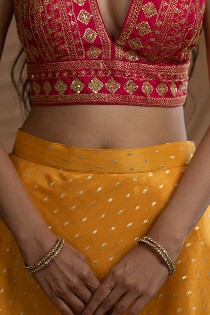 Yellow Brocade Tissue Skirt with Intricate Boota Detailing