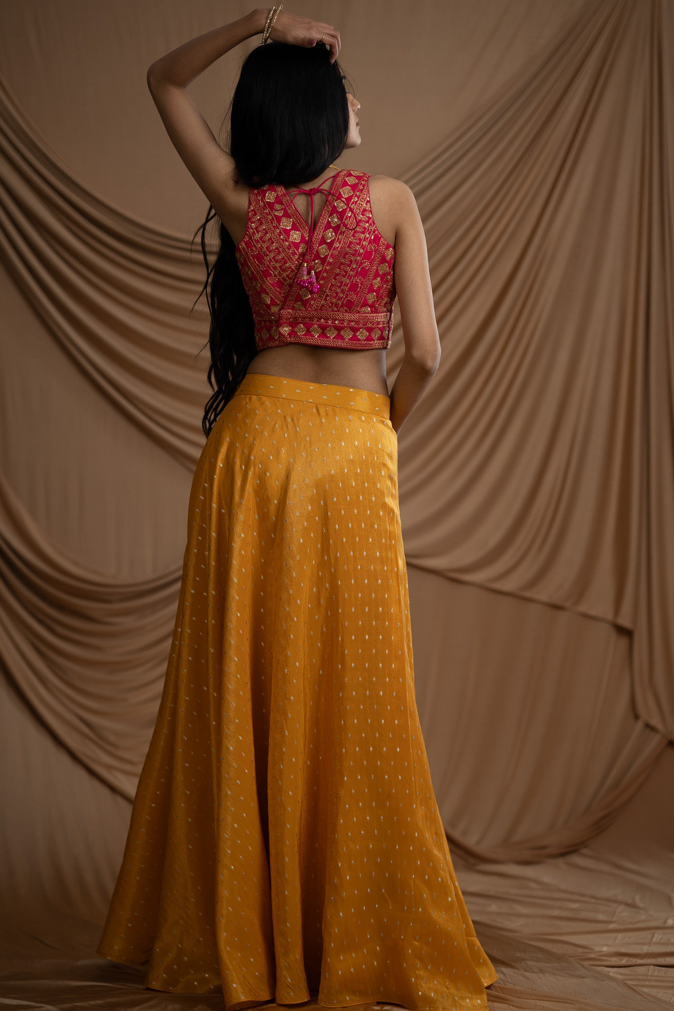 Yellow Brocade Tissue Skirt with Intricate Boota Detailing