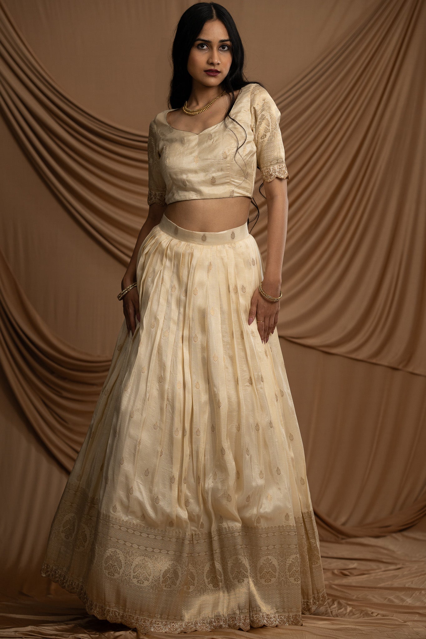 Luxurious Cream Banarasi Silk Lehenga set