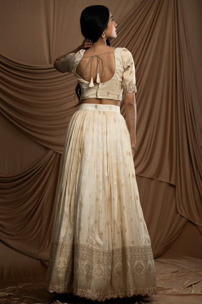 Luxurious Cream Banarasi Silk Lehenga set