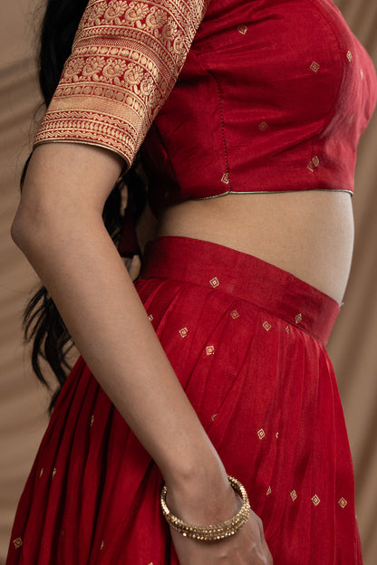 Luxurious Red Banarasi Silk Lehenga set