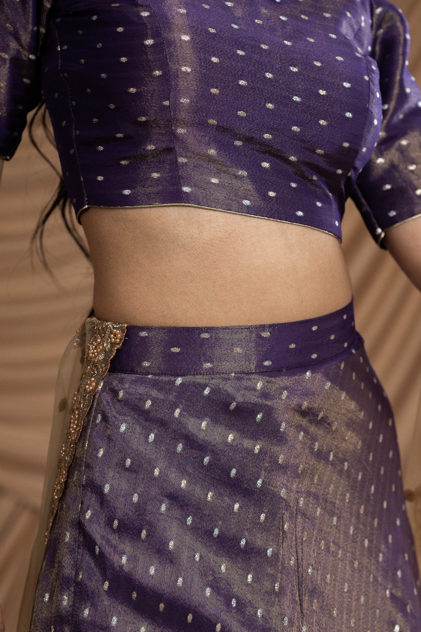 Elegant Purple Brocade Tissue Skirt with Intricate Bootas