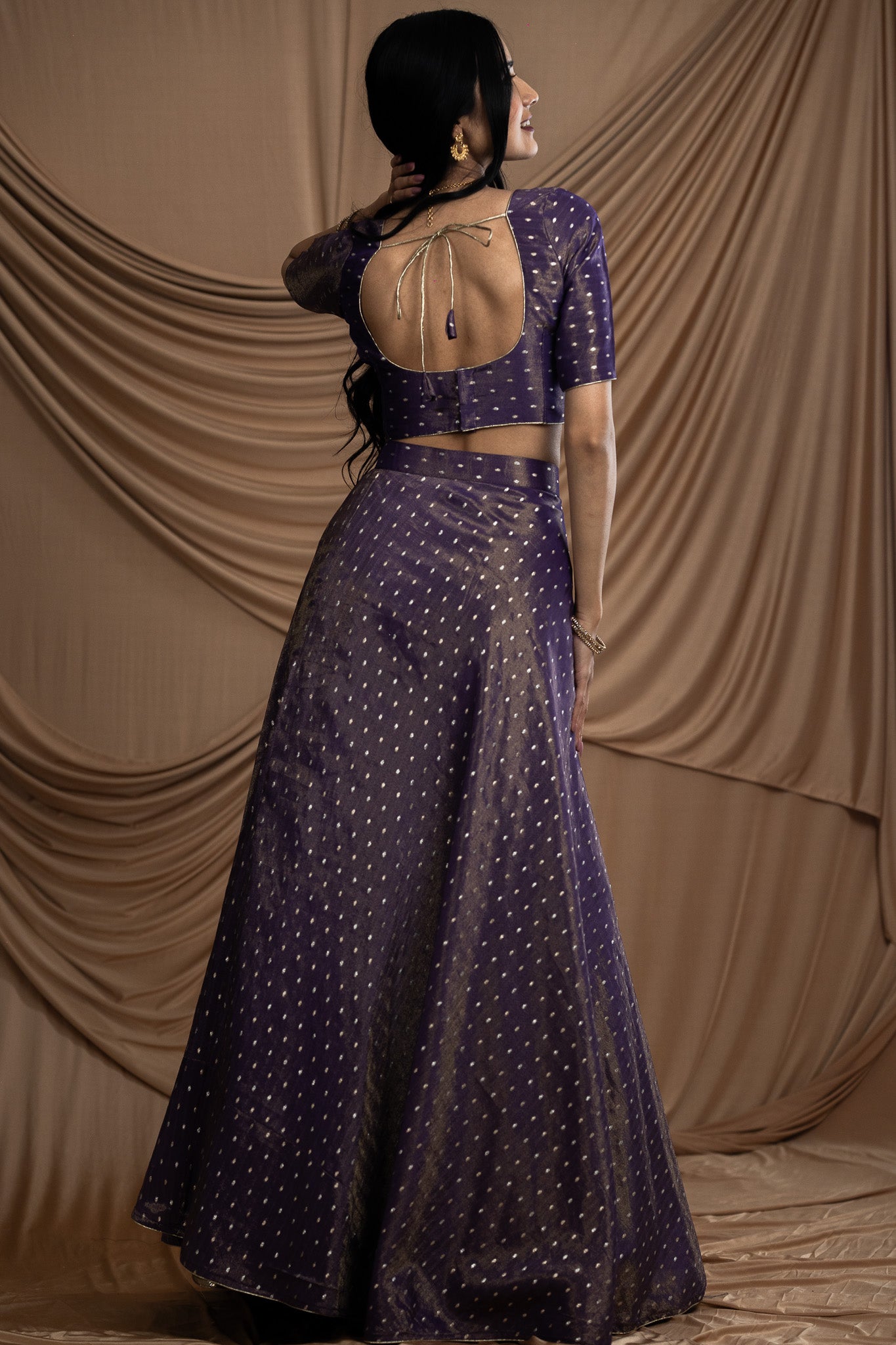 Elegant Purple Brocade Tissue Skirt with Intricate Bootas