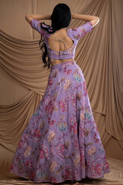 Lavender Co-Ord Printed Fabric Lehenga Set